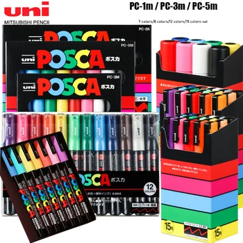 Набор маркеров UNI POSCA PC-1M PC-3M PC-5M POP Рекламный плакат, ручки для рисования граффити, Принадлежности для рисования Манги, Перманентный маркер