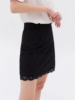 Новая женская черная мини-юбка с кружевной вышивкой Jupe, Летняя модная женская юбка с высокой талией