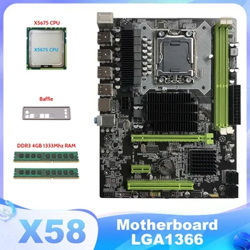 НОВАЯ Материнская плата X58 LGA1366 Материнская плата компьютера Поддерживает Видеокарту RX с процессором X5675 + 2XDDR3 4 ГБ оперативной памяти 1333 МГц