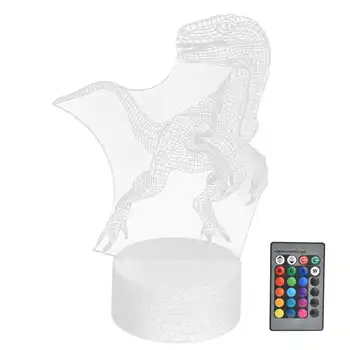 Ночник Динозавр Лампа Прочный Акрил с дистанционным управлением USB Кабель для внутреннего