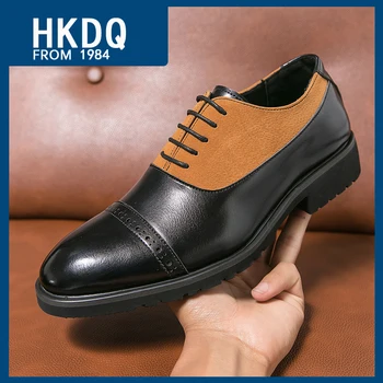 Официальная обувь HKDQ в стиле ретро Со шнуровкой, мужская Модная Дышащая Удобная мужская Официальная обувь, Повседневная кожаная обувь делового человека