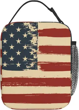 Переносная сумка для ланча с американским флагом, изолированная сумка для ланча с боковым карманом, Многоразовые коробки для ланча для путешествий, пикника, работы на открытом воздухе