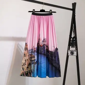 Плиссированная юбка женская Summe Print Женская юбка с рисунком замка, повседневные юбки с большими размахами и высокой талией