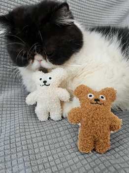 Плюшевые игрушки для кошек с мишками из белого и коричневого флиса, игрушки для кошек с начинкой из кошачьей мяты (A5206)