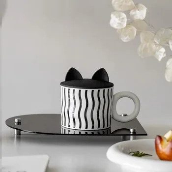 Простая черно-белая керамическая кружка с крышкой, кофейная чашка, Кружки для напитков, кофейные чашки, бесплатная доставка, Керамика и гончарные изделия, подарок для пары
