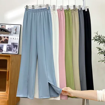 Раздельные костюмы Брюки для женщин 2023 Новые корейские модные однотонные широкие брюки Офисные женские брюки полной длины