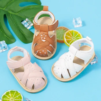 Разноцветные летние сандалии из искусственной кожи, резиновая нескользящая обувь для малышей, обувь для первых ходунков для маленьких девочек