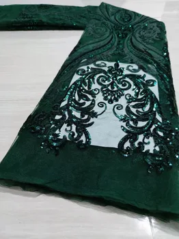 Роскошная зеленая кружевная ткань 2023 Французская свадебная кружевная ткань роскошная кружевная ткань с 3D блестками Индийское сари материал для свадебного платья