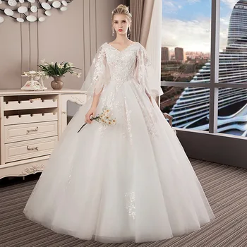 Свадебное платье 2023, Новое свадебное платье для похудения, с открытыми плечами, Princess Dream, рукав-колокол большого размера, толстый