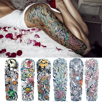 Сексуальная большая татуировка для женщины, взрослых мужчин, временная татуировка на всю руку, на бедре, на ноге, боди-арт, водонепроницаемая наклейка с татуировкой, искусственная вода