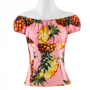Сексуальные женские топы с открытыми плечами и коротким рукавом, блузки в американском винтажном стиле, новый дизайн, модная рубашка с принтом ананаса и Лимона