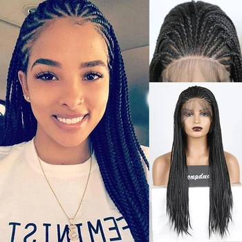 Синтетический парик для плетения кос AIMEYA Синтетический парик на кружеве спереди Кружевные парики для чернокожих женщин из термостойкого волокна Бесклеевые Фронтальные парики