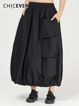 Стиль CHICEVER сафари длинная юбка женщины высокой талией лоскутное карманы объемные линии юбки для женщин весна 2023 одежда