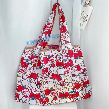 Сумка Sanrio Hello Kitty, мультяшная сумка для покупок, сумка через плечо, складная Эко-сумка, Большая сумка для покупок из полиэстера
