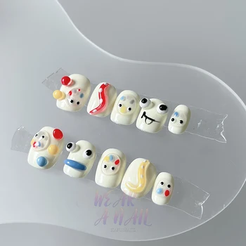 Усовершенствованные короткие белые 3D искусственные ногти Kawaii ручной работы, носимые японские накладные ногти Ait для ногтей Grils Wear