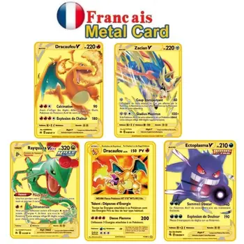 Французская металлическая открытка arceus vmax Pocket Monster, сделанная своими руками из спрея Пикачу Dragon Gold, Ограниченная серия детской подарочной коллекционной карточки для игр