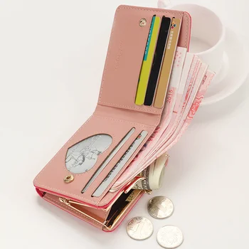 Японский многофункциональный женский мини-кошелек с вышивкой в форме сердца ярких цветов, женский короткий кошелек, милый кошелек для монет, упаковка для карт.