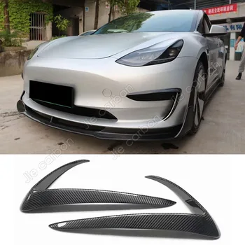 2шт Отделка переднего лезвия автомобиля Легкая Наклейка на бампер с ветровым ножом для бровей для Tesla Model 3 Y 2017-2022 Противотуманная фара из углеродного волокна Dec